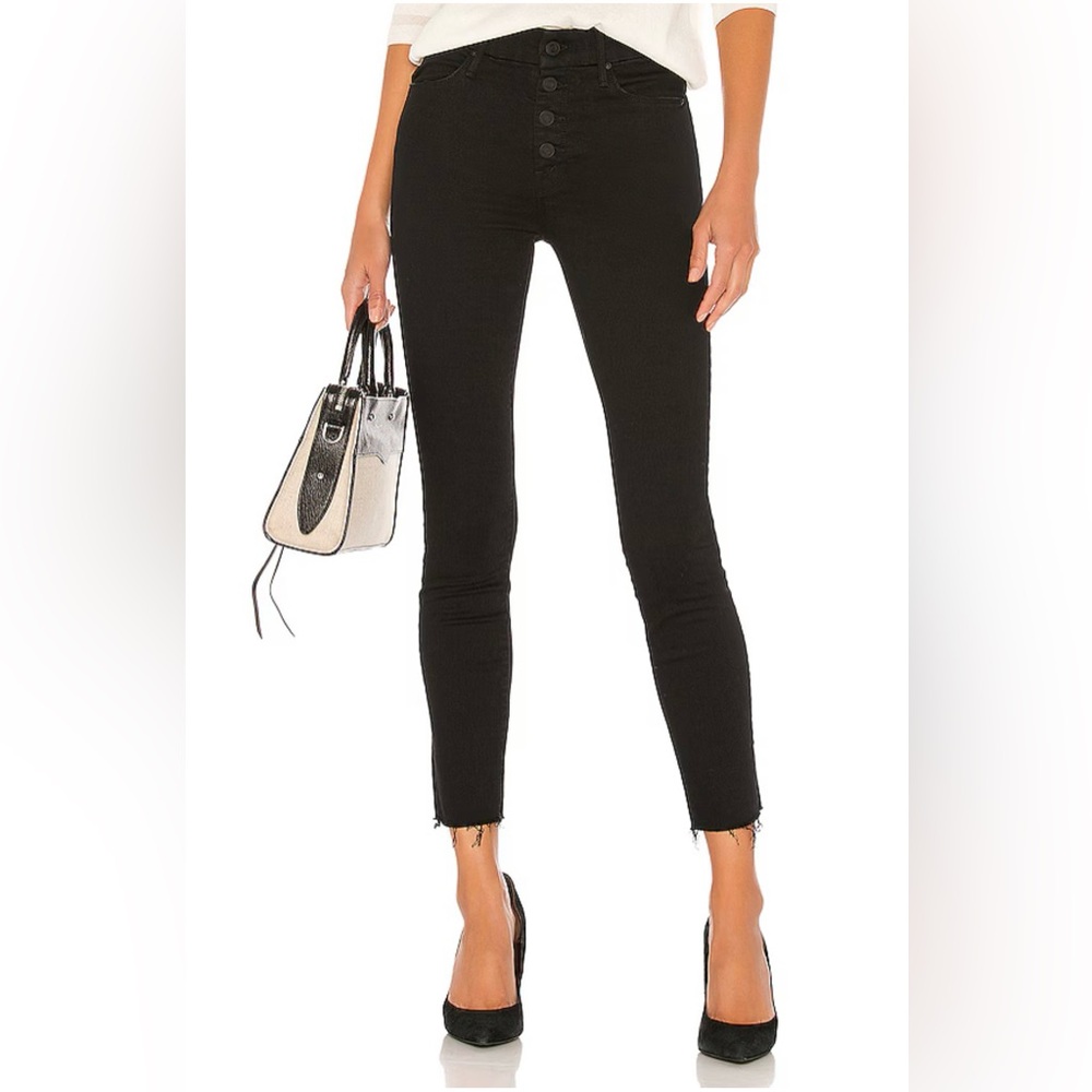 MOTHER Black Ankle Crop High-Rise Skinny Jeans